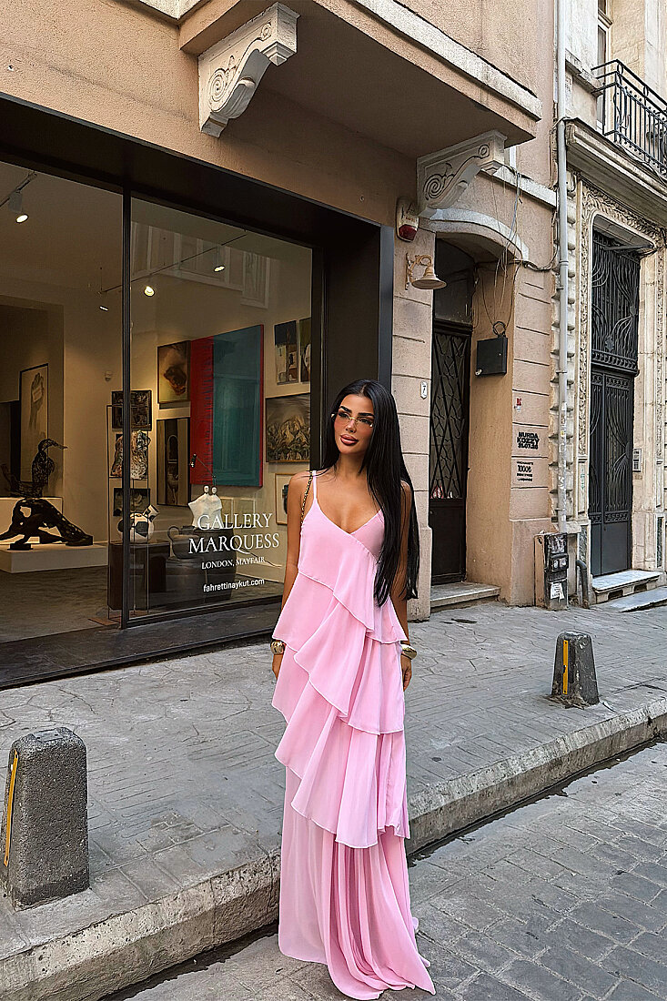 Pembe Askılı Tül Elbise 
