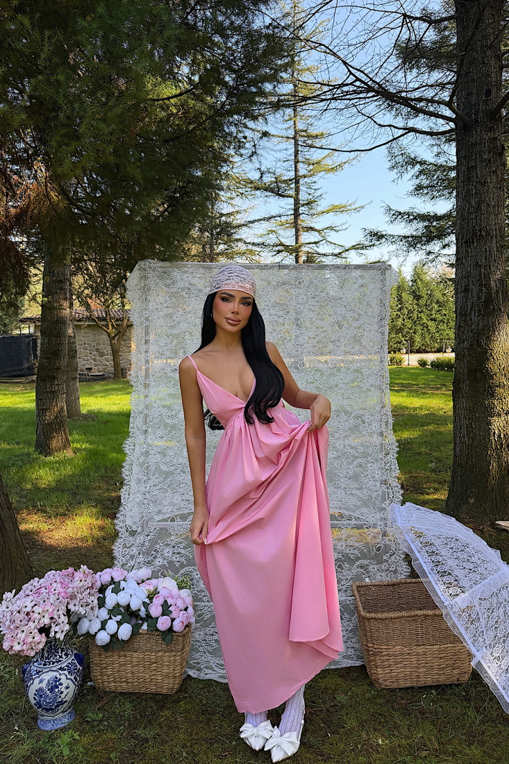 Pembe Stevie Uzun Elbise ATE-1370 - EYYO