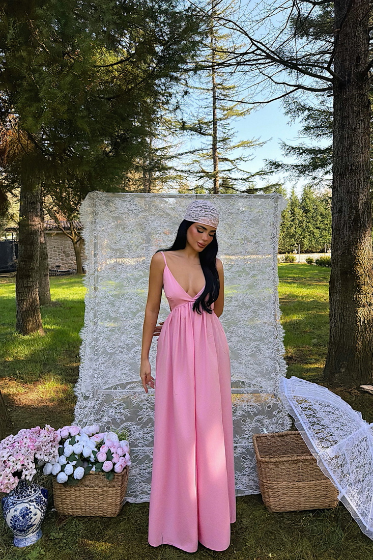 Pembe Stevie Uzun Elbise ATE-1370 - EYYO