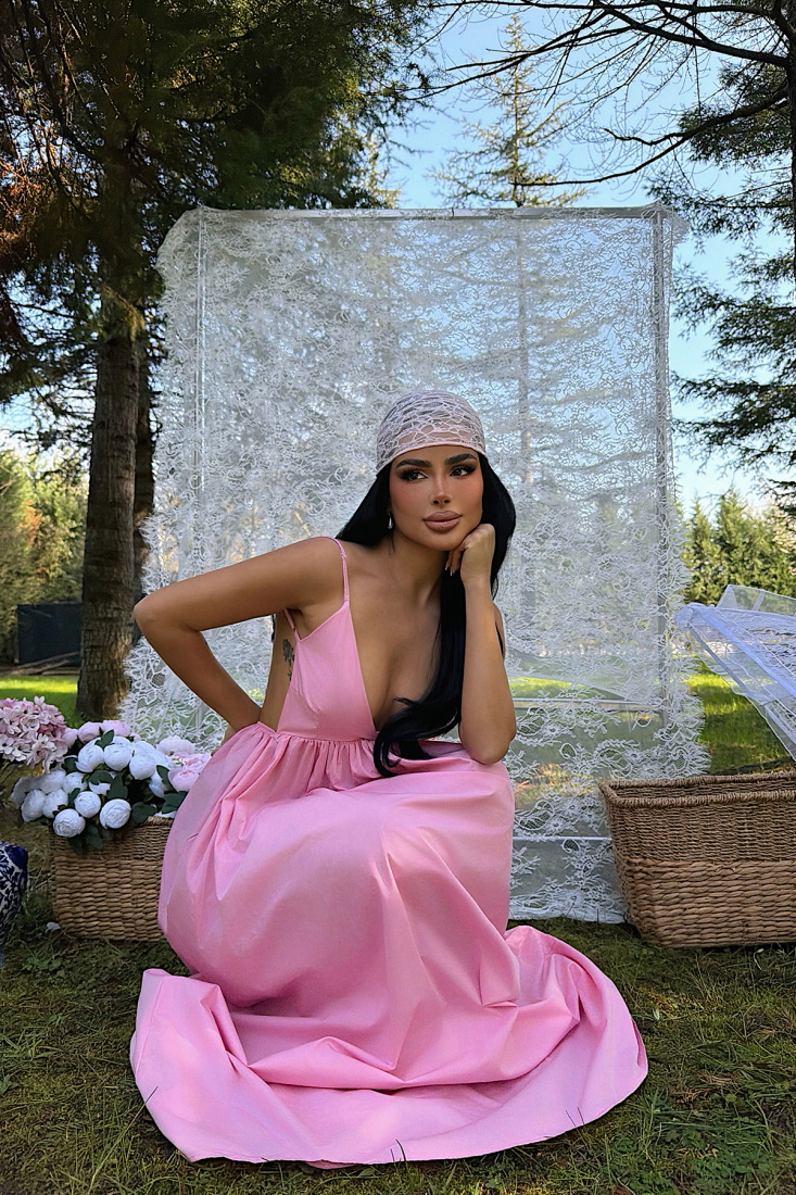Pembe Stevie Uzun Elbise ATE-1370 - EYYO