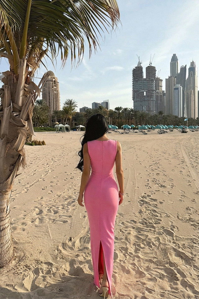 Pembe Shawly Uzun Elbise