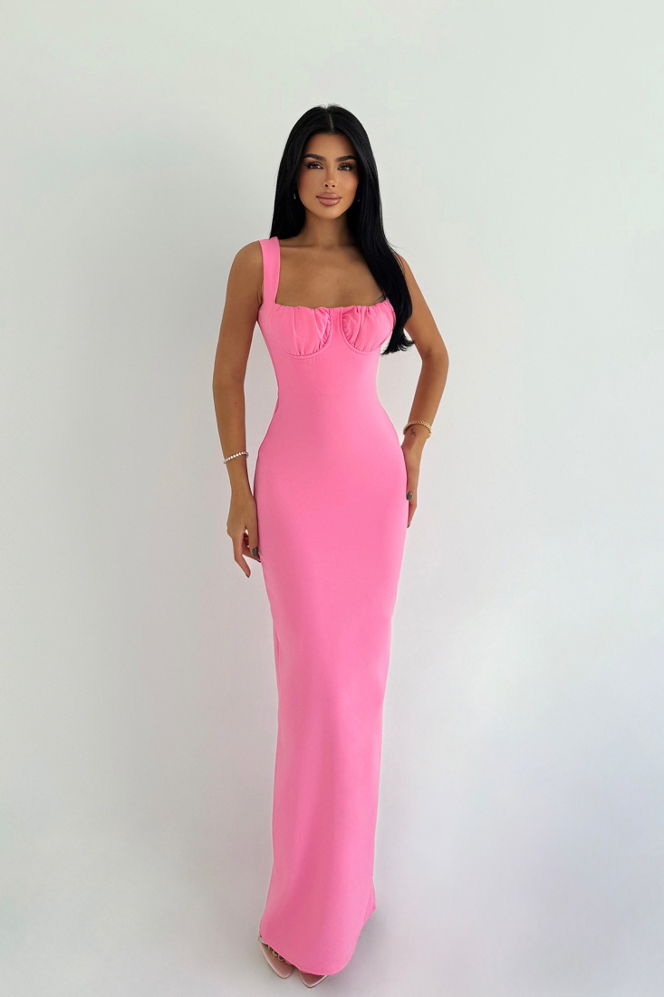 Pembe Shawly Uzun Elbise ATE-3475 - EYYO