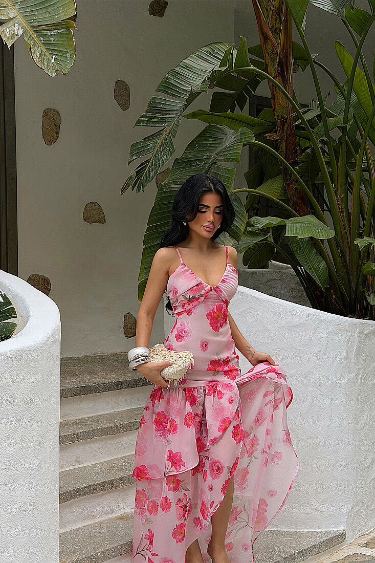 Pembe Askılı Uzun Elbise ATE-5437 - EYYO