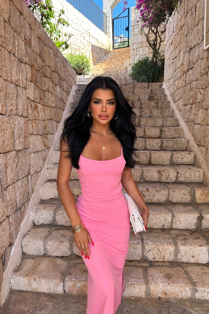 Pembe Askılı Uzun Elbise ATE7682 - EYYO