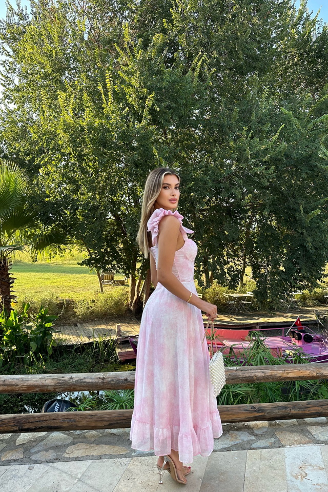 Pembe Askılı Uzun Elbise ATE8044 - 5