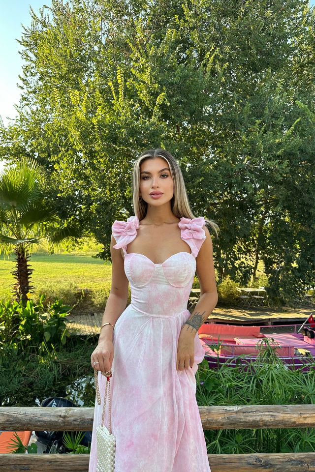 Pembe Askılı Uzun Elbise ATE8044 - 4