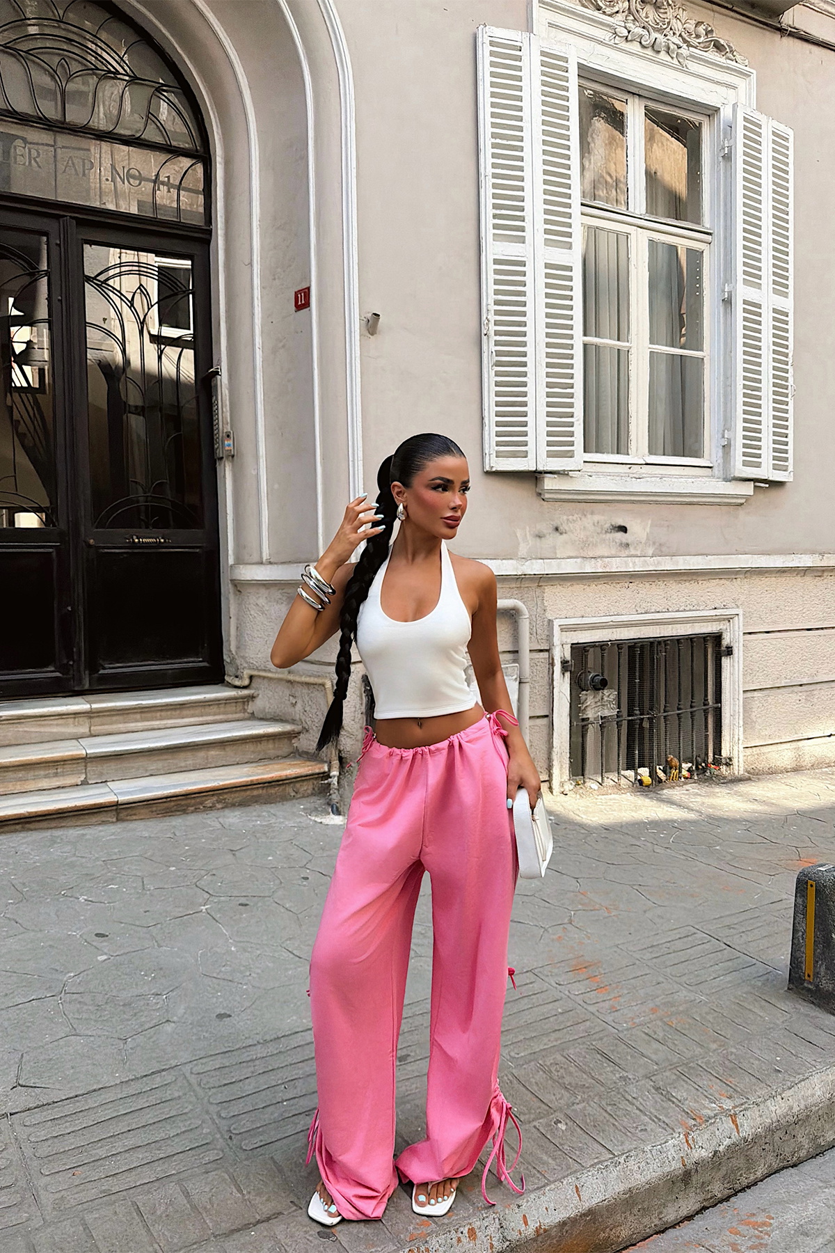 Pembe Bağlamalı Pantolon - 4