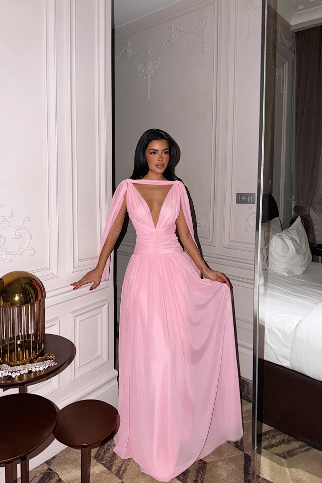 Pembe Lucyna Uzun Tül Elbise ATE-4212 - 1