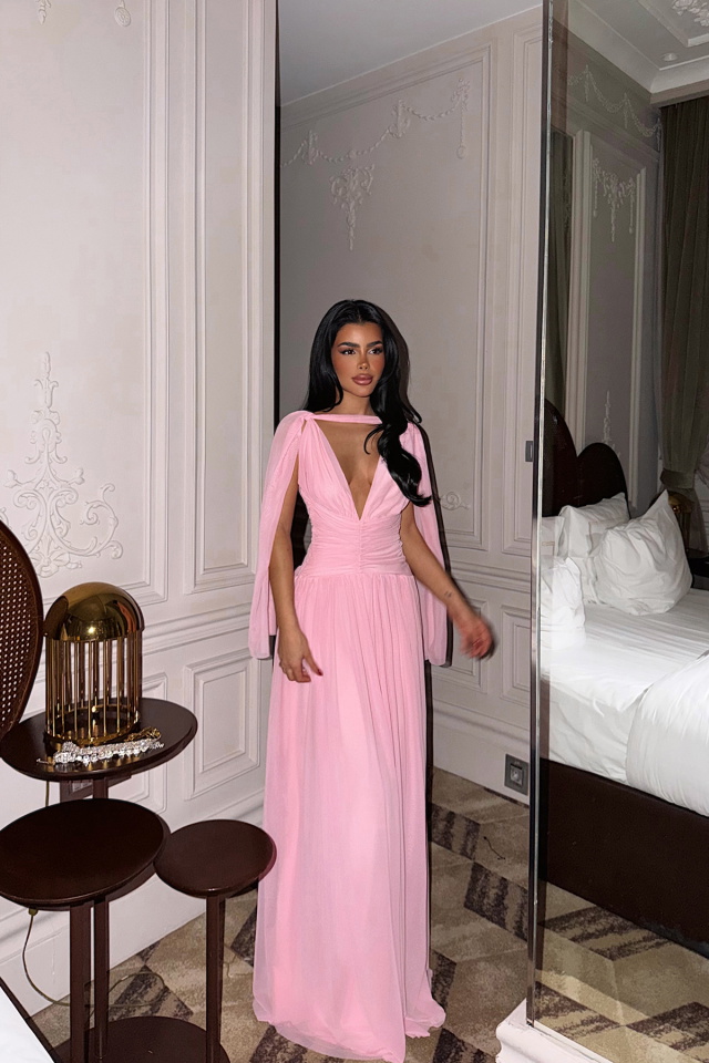 Pembe Lucyna Uzun Tül Elbise ATE-4212 - 2