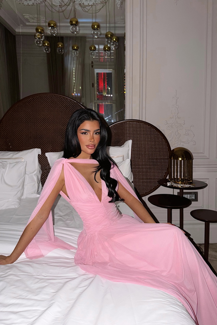 Pembe Lucyna Uzun Tül Elbise ATE-4212 - EYYO