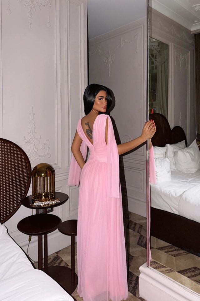 Pembe Lucyna Uzun Tül Elbise ATE-4212 - 4