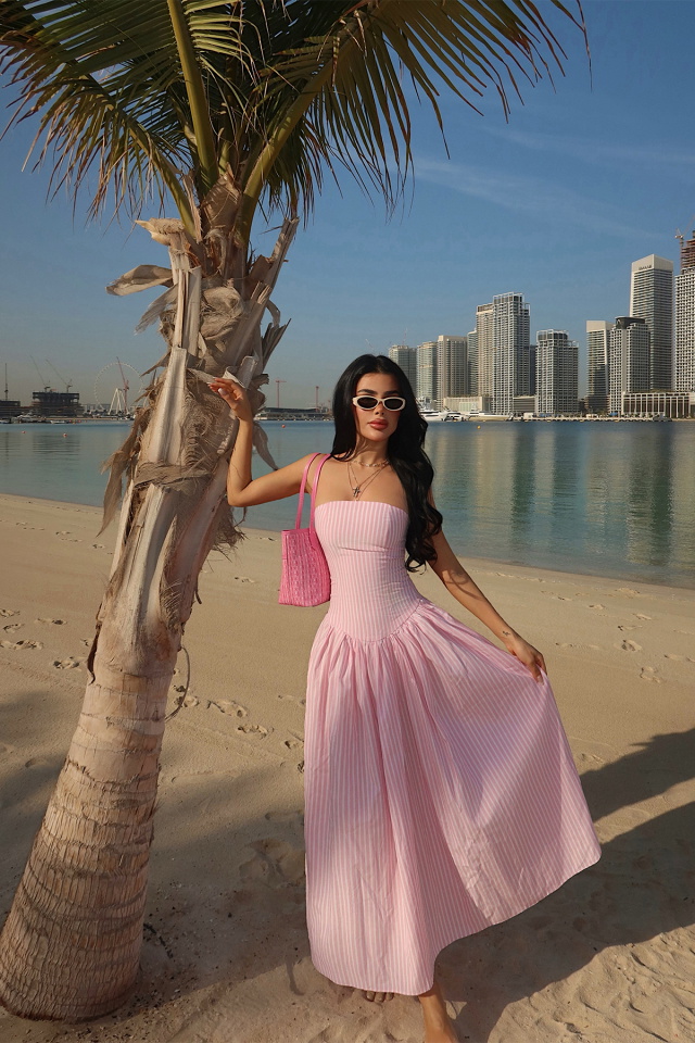 Pembe Bonnieh Çizgili Elbise ATE-4753 