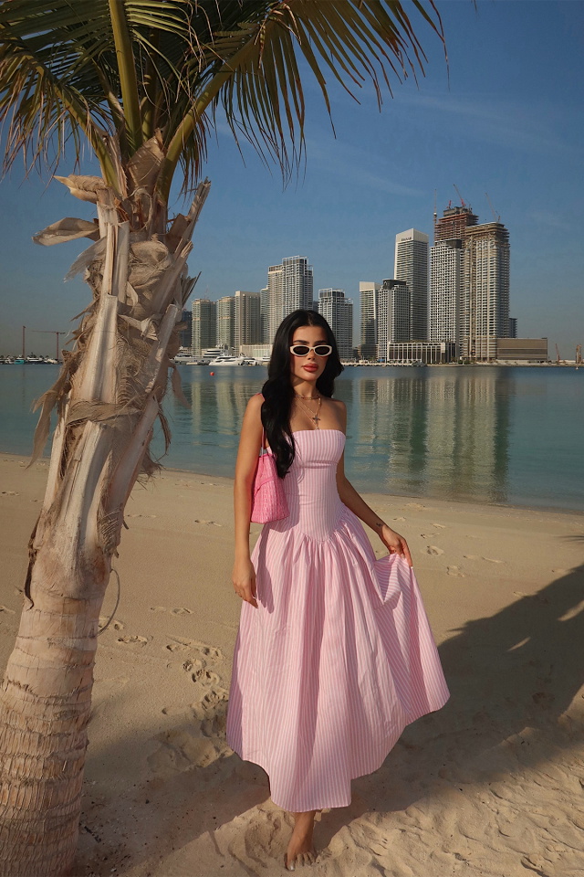 Pembe Bonnieh Çizgili Elbise ATE-4753 - 2