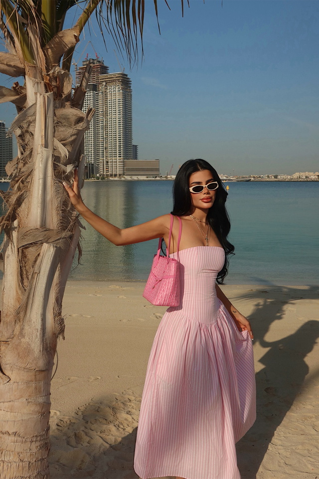 Pembe Bonnieh Çizgili Elbise ATE-4753 - 3