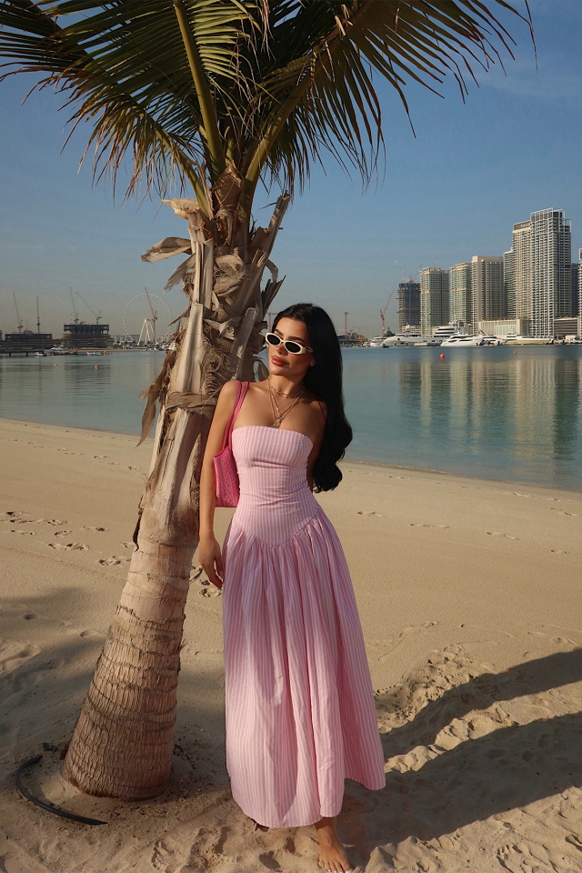 Pembe Bonnieh Çizgili Elbise ATE-4753 - 4