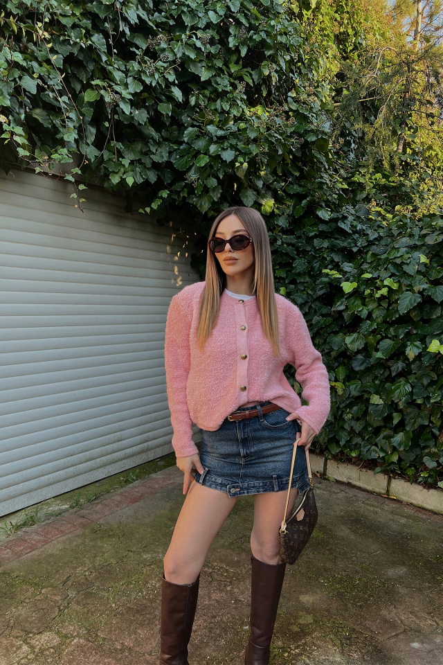 Pembe Düğmeli Yumoş Hırka ATE3937 - 3