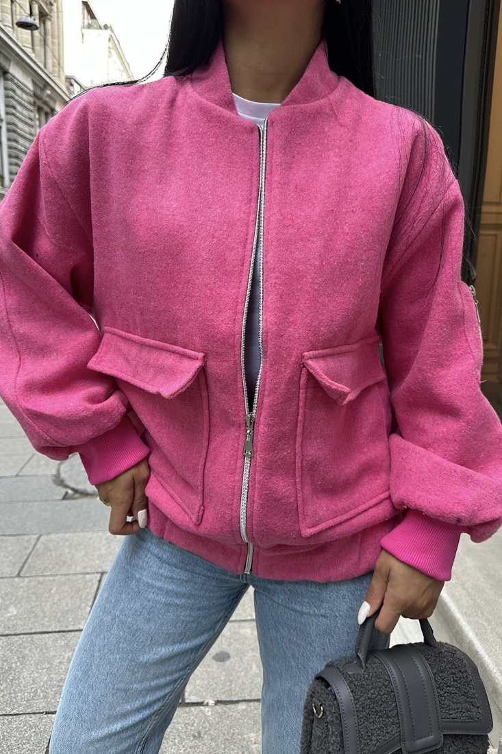 Poppıe Pembe Fermuar Detay Cepli Ceket ATE8551 - EYYO