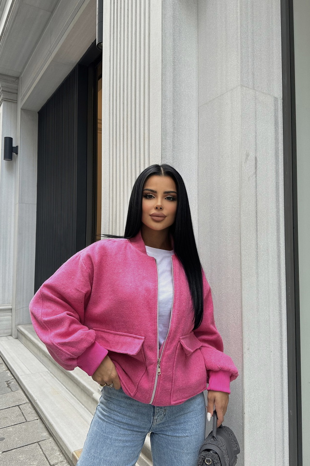 Poppıe Pembe Fermuar Detay Cepli Ceket ATE8551 