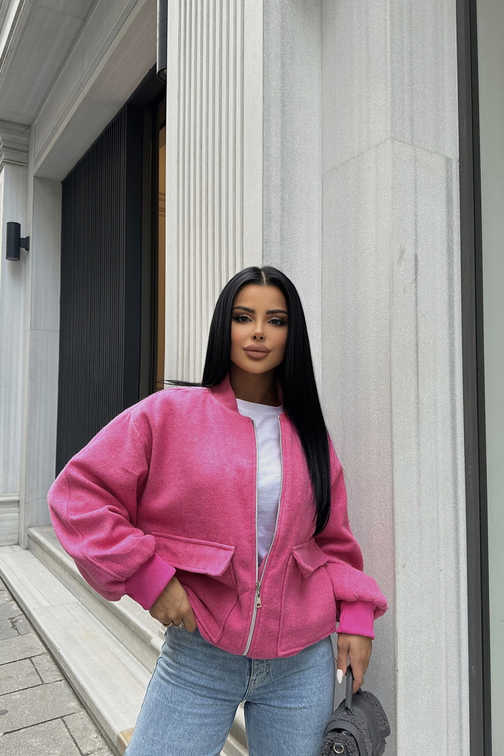 Poppıe Pembe Fermuar Detay Cepli Ceket ATE8551 - EYYO