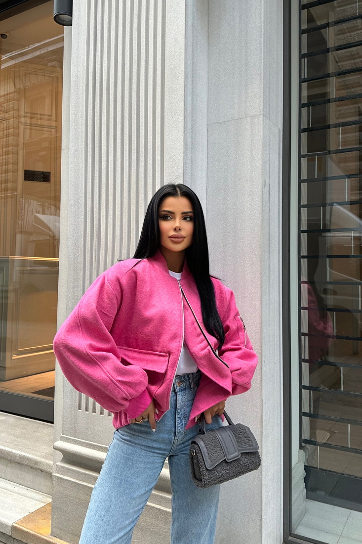 Poppıe Pembe Fermuar Detay Cepli Ceket ATE8551 - EYYO