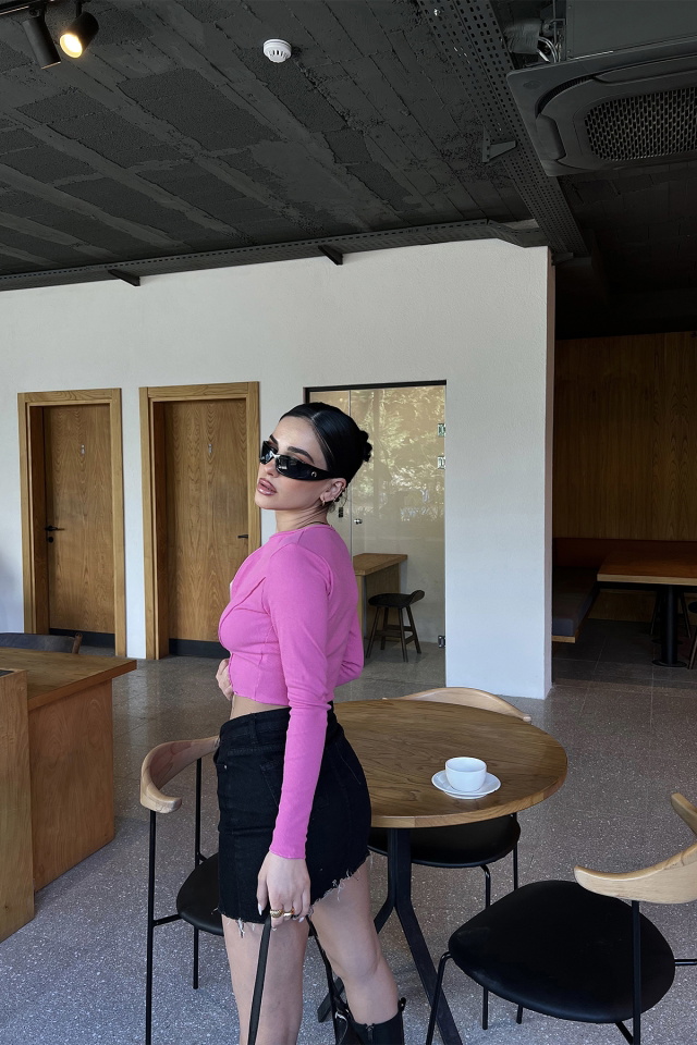 Pembe Fermuar Detay Crop Top ATE3822 - 4