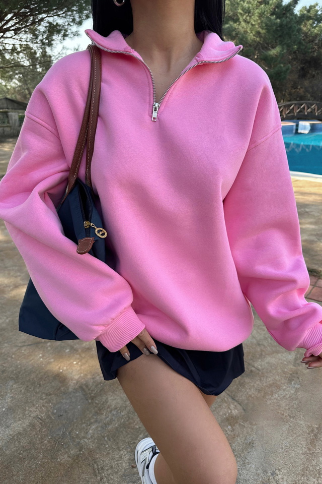 Pembe Fermuar Detay Sweat ATE-0515 - 2