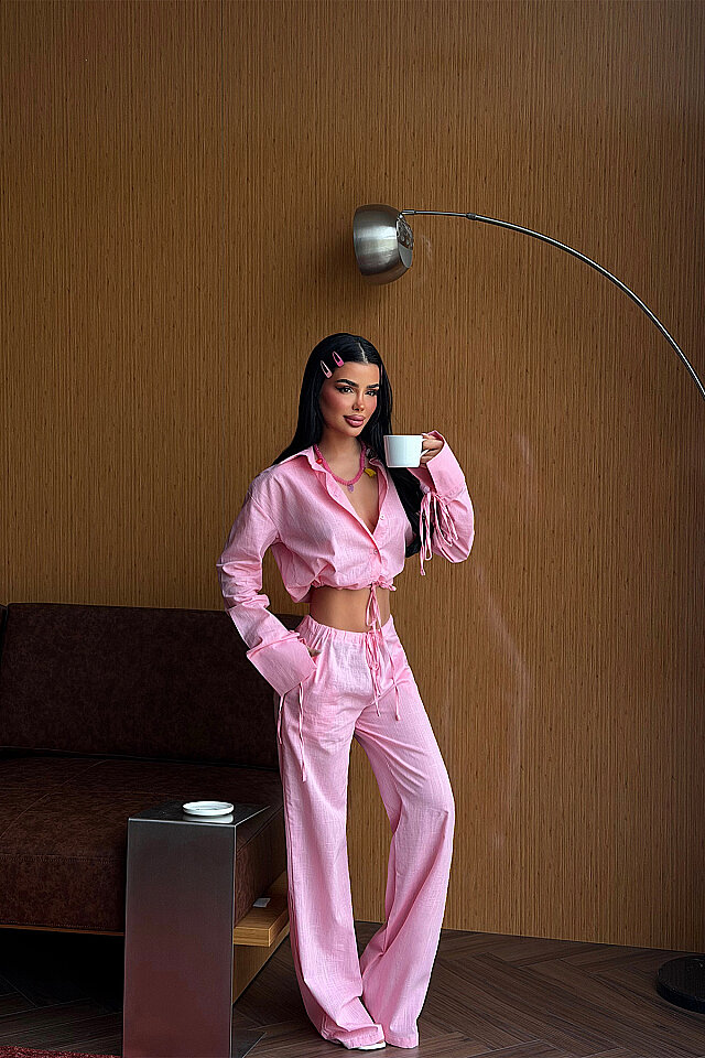 Pembe Gömlek Pantolon Takım ATE-4901 - 2