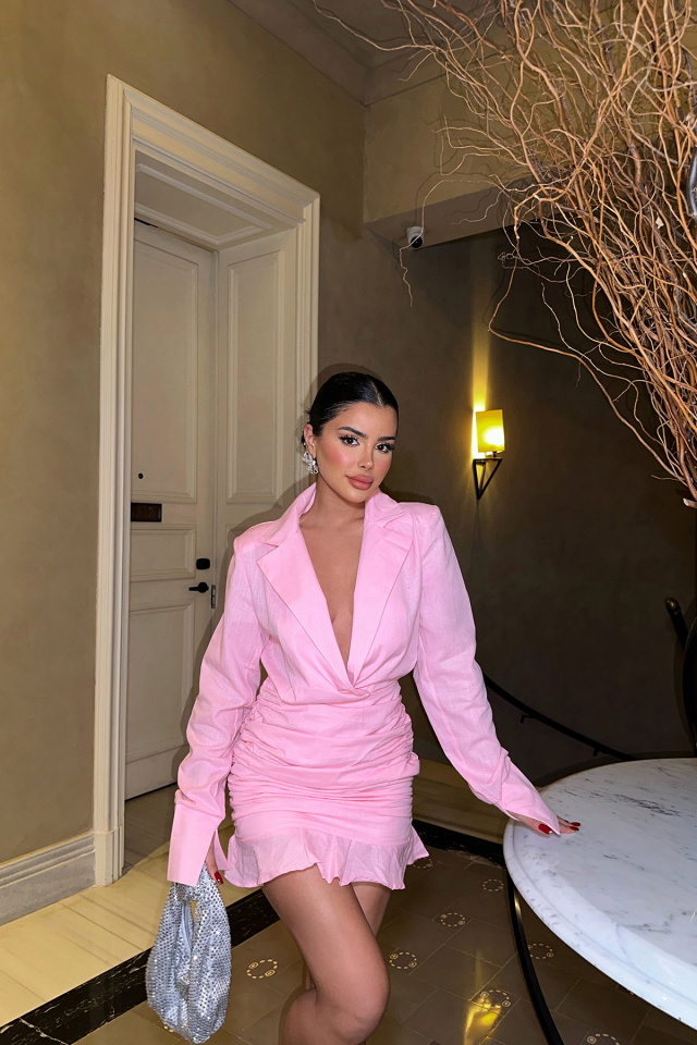 PEMBE GÖMLEK YAKA MİNİ ELBİSE ATE-0772 - 3