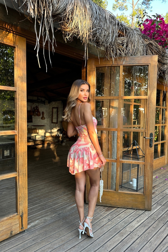 Pembe İp Askılı Mini Elbise ATE7199 - 5