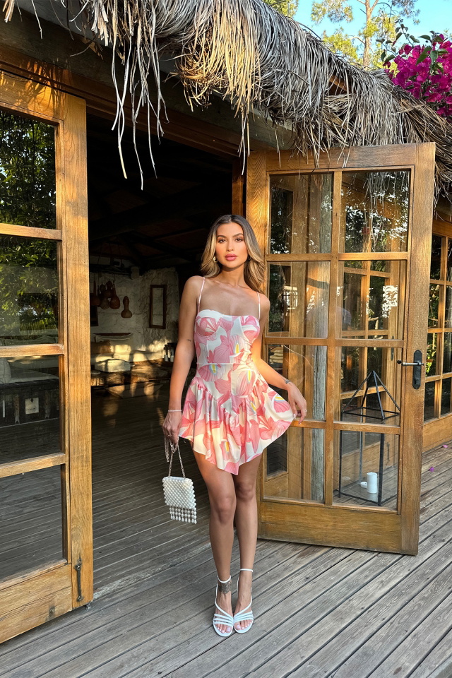Pembe İp Askılı Mini Elbise ATE7199 - 3