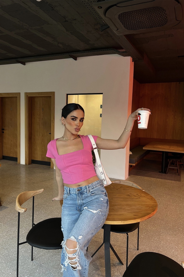 Pembe Kare Yaka Crop Top ATE4351 - 4