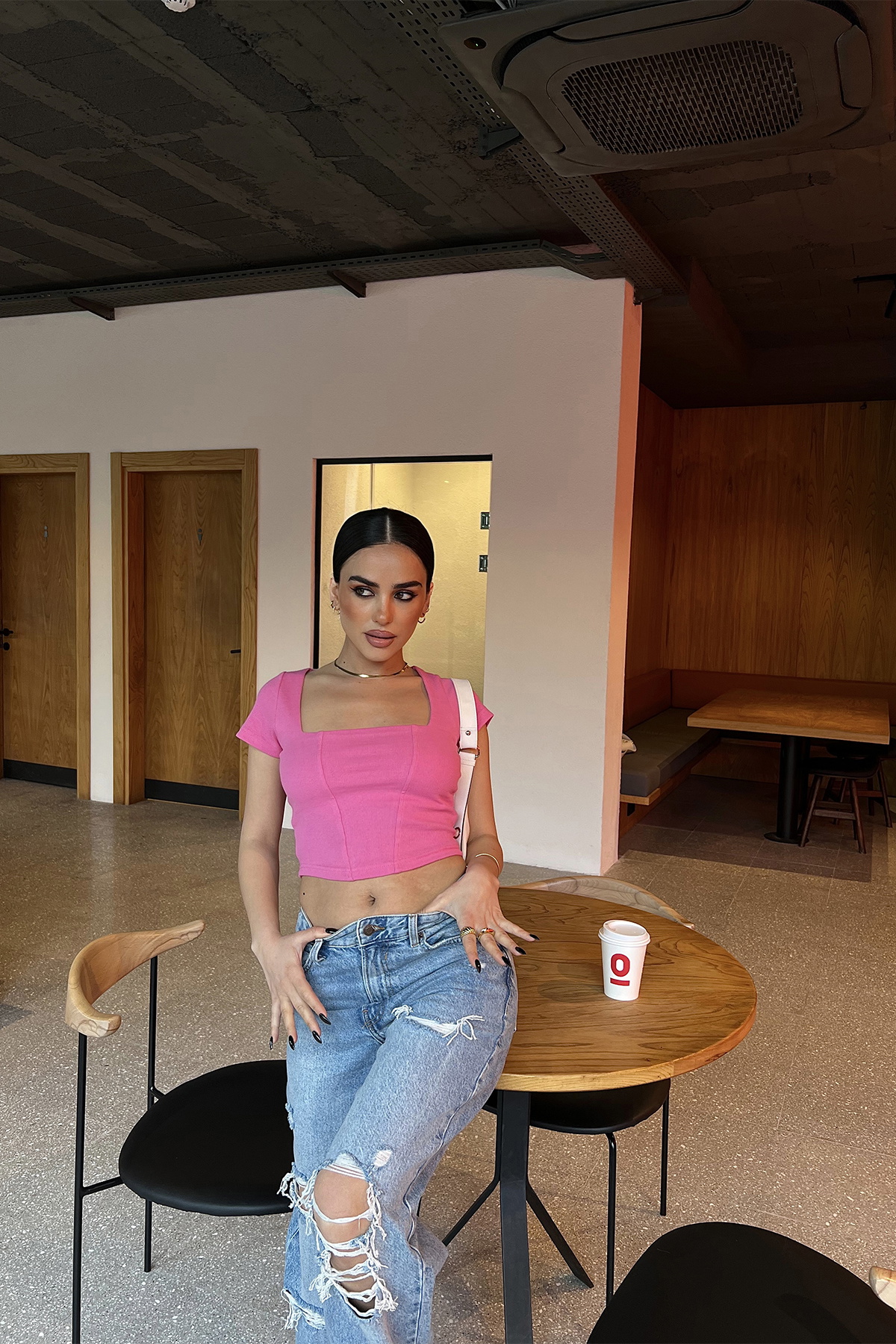 Pembe Kare Yaka Crop Top ATE4351 - 1