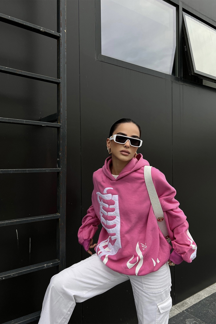 Pembe Önü Baskılı Kapşonlu Sweat ATE2506 - EYYO