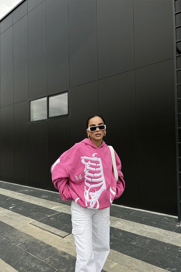 Pembe Önü Baskılı Kapşonlu Sweat ATE2506 - EYYO