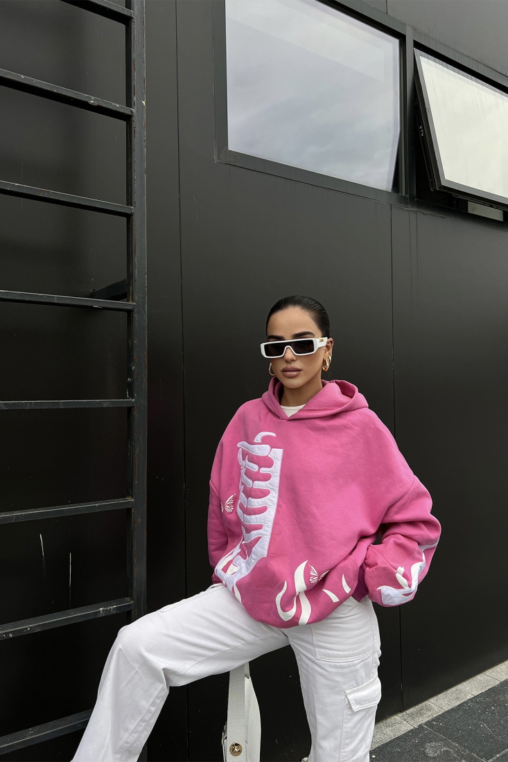 Pembe Önü Baskılı Kapşonlu Sweat ATE2506 - EYYO