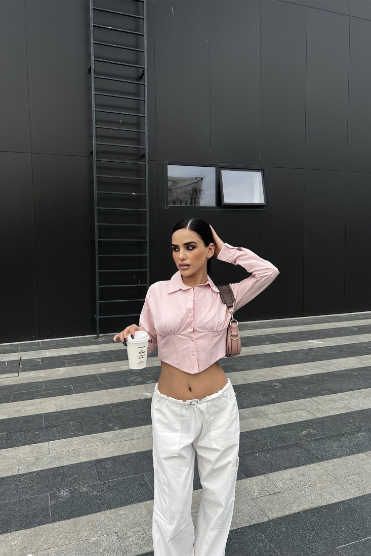Pembe Önü Düğmeli Crop Top ATE4164 - EYYO