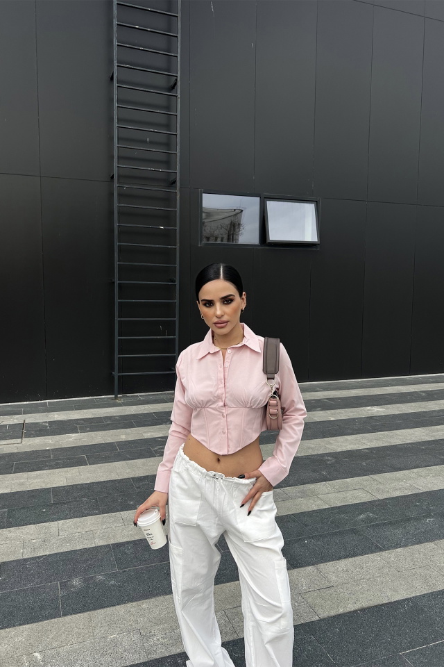 Pembe Önü Düğmeli Crop Top ATE4164 - 3