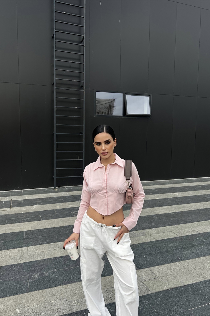 Pembe Önü Düğmeli Crop Top ATE4164 - EYYO
