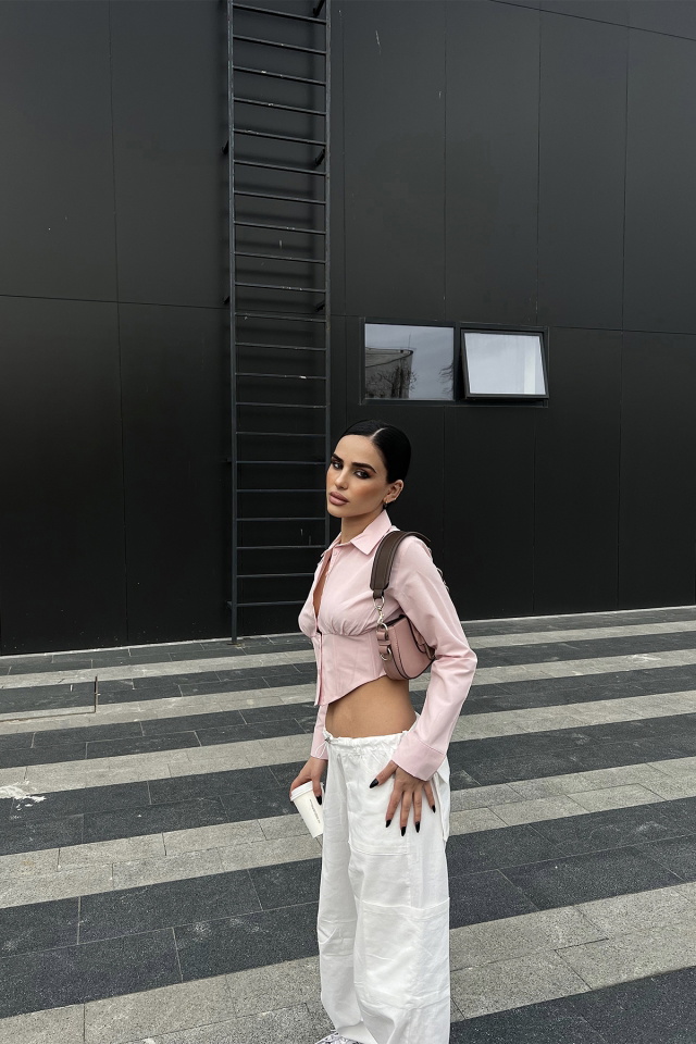 Pembe Önü Düğmeli Crop Top ATE4164 - 4