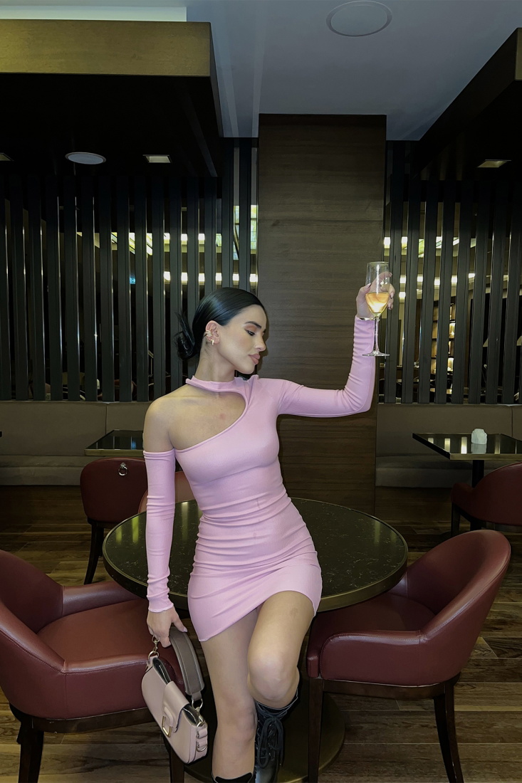 Pembe Pencere Detay Fitilli Mini Elbise ATE3369 - EYYO