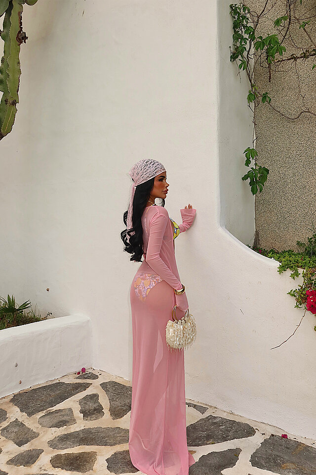 Pembe Pencere Detay Tül Elbise ATE-5451 - 5