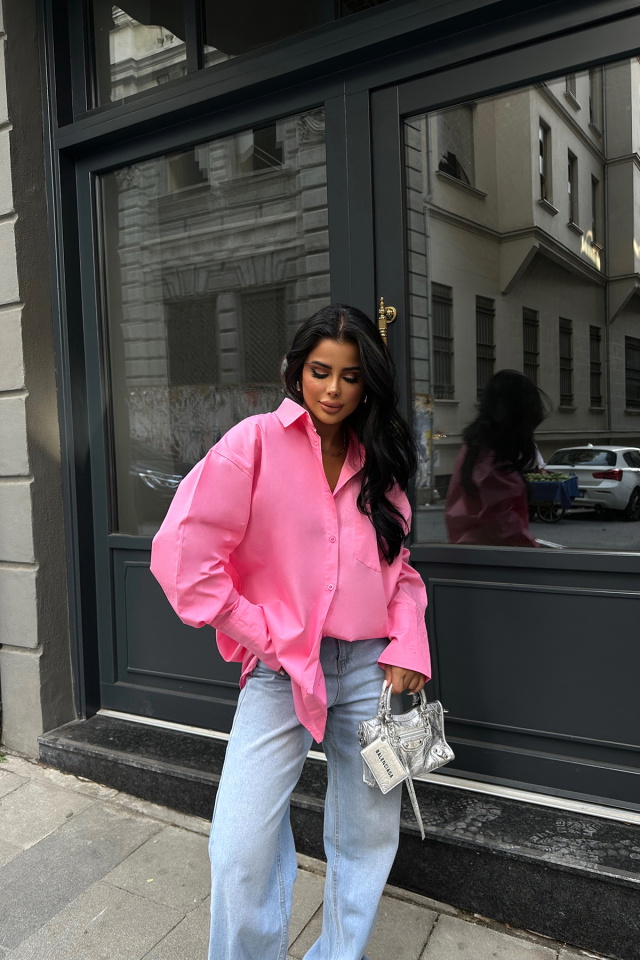 Pembe Poplin Cep Detay Gömlek ATE8687 - 4