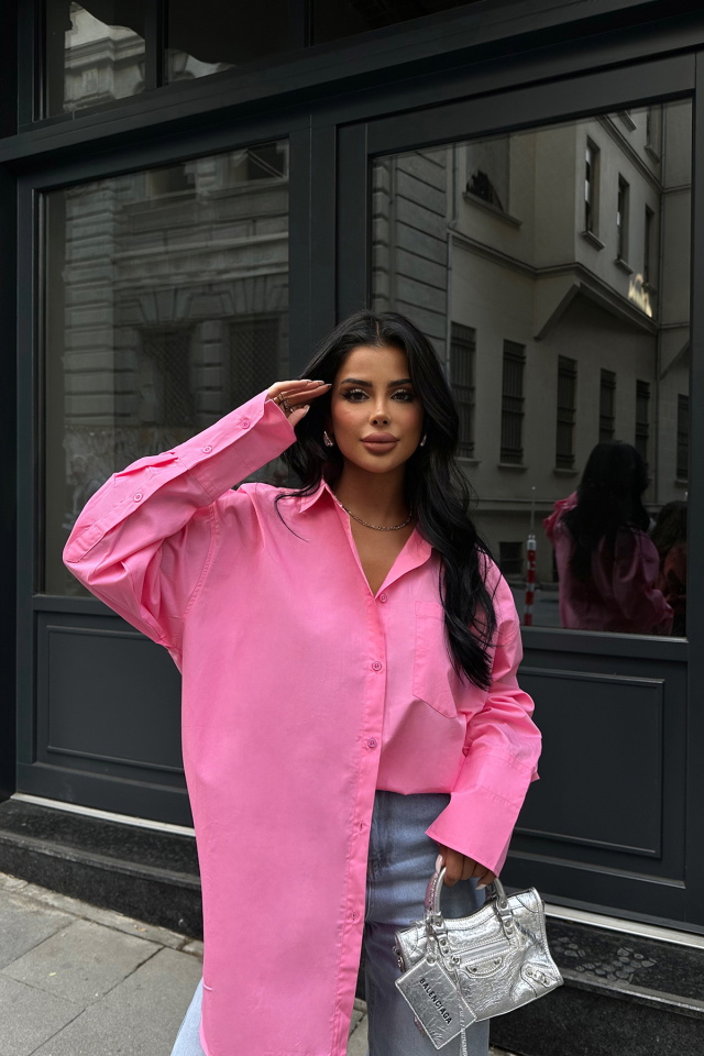 Pembe Poplin Cep Detay Gömlek ATE8687 - 3