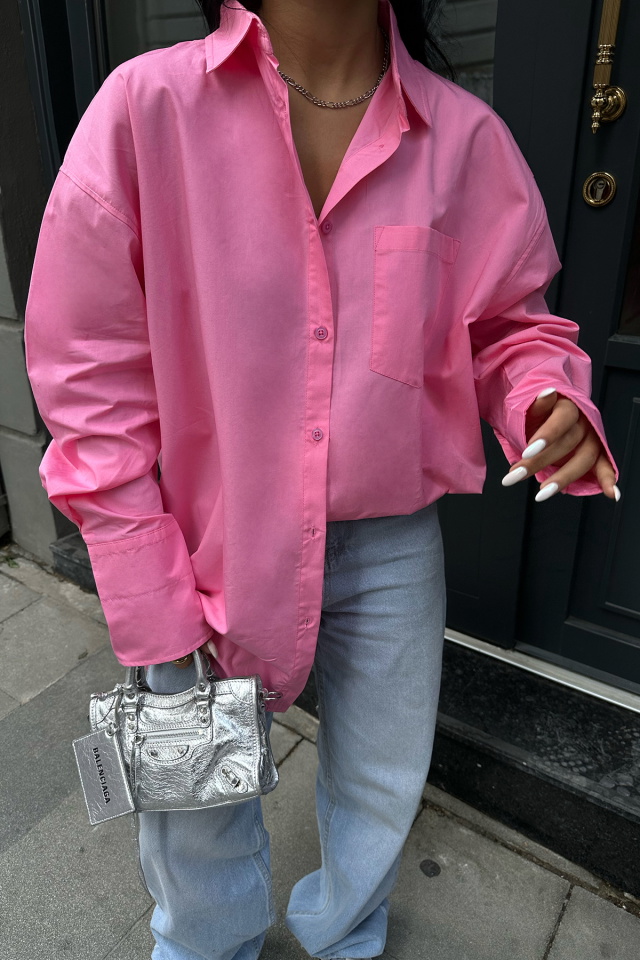Pembe Poplin Cep Detay Gömlek ATE8687 - 2