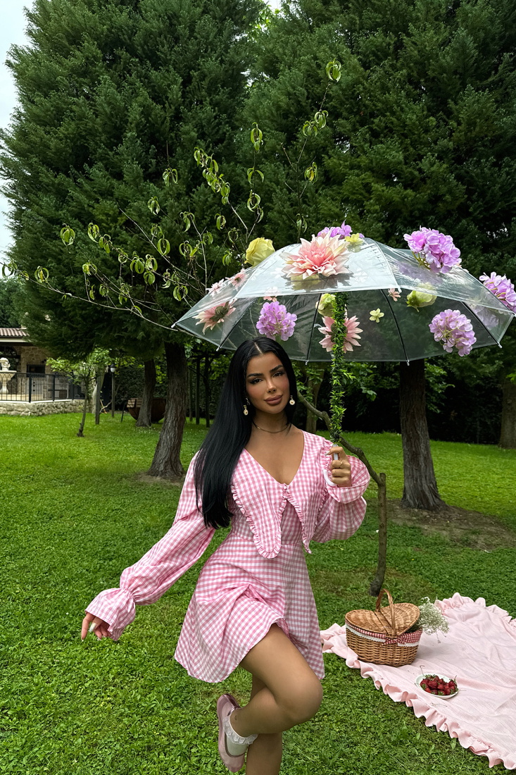 Pembe Alberdina Pötikare Mini Elbise ATE-1033 - EYYO