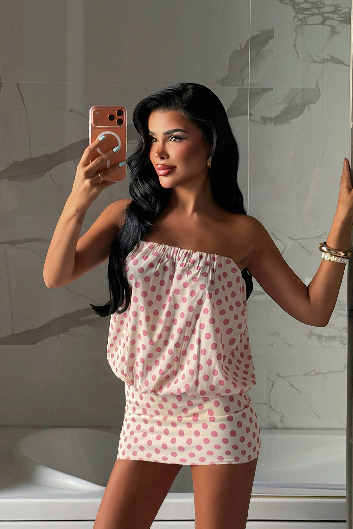 Pembe Puantiyeli Crop Top - 1