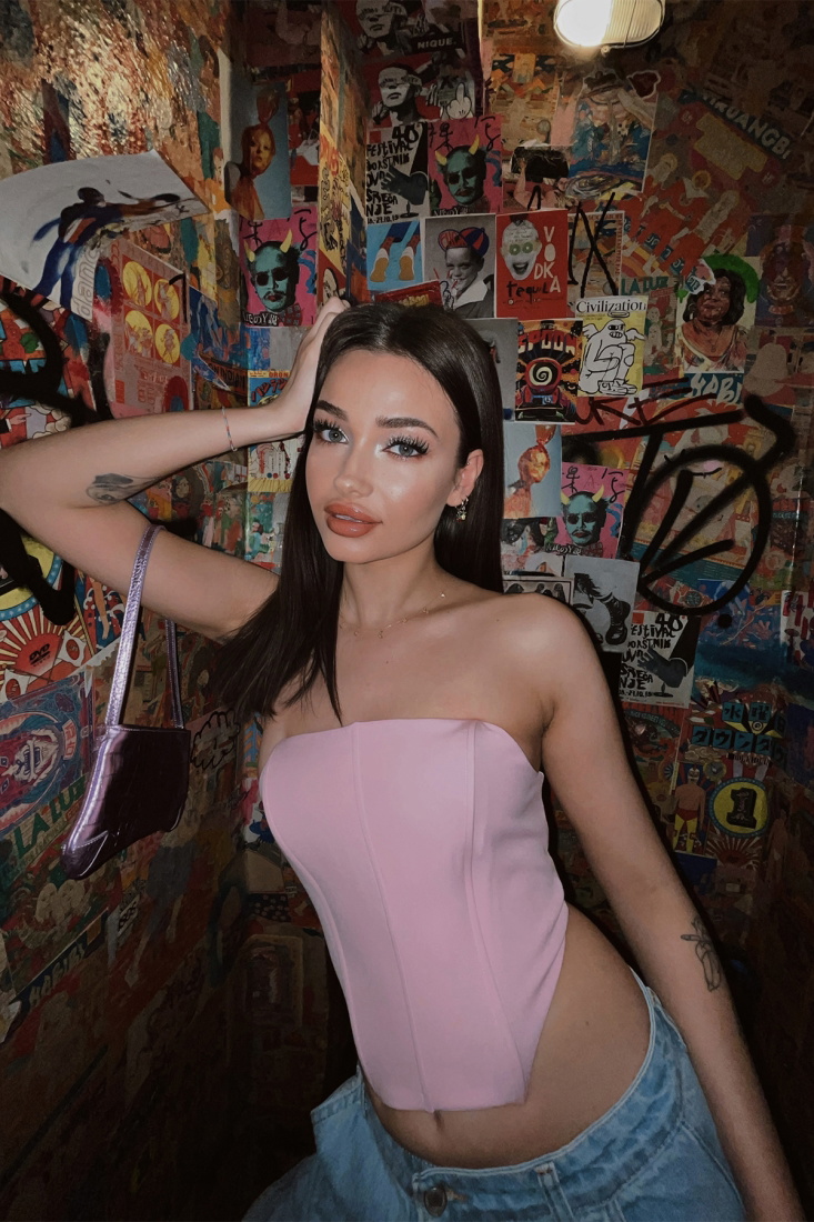 Pembe Sırt Detay Crop Top ATE4194 - EYYO