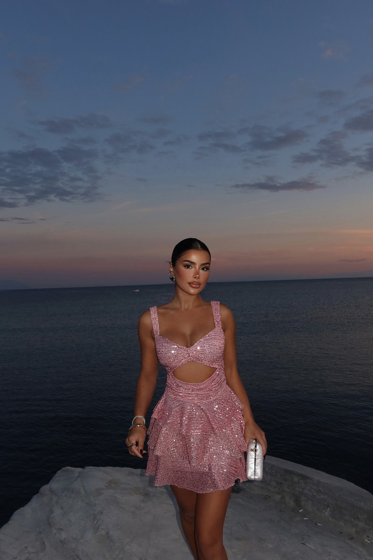 Pembe Malinda Pul Payet Elbise ATE-1620 - EYYO