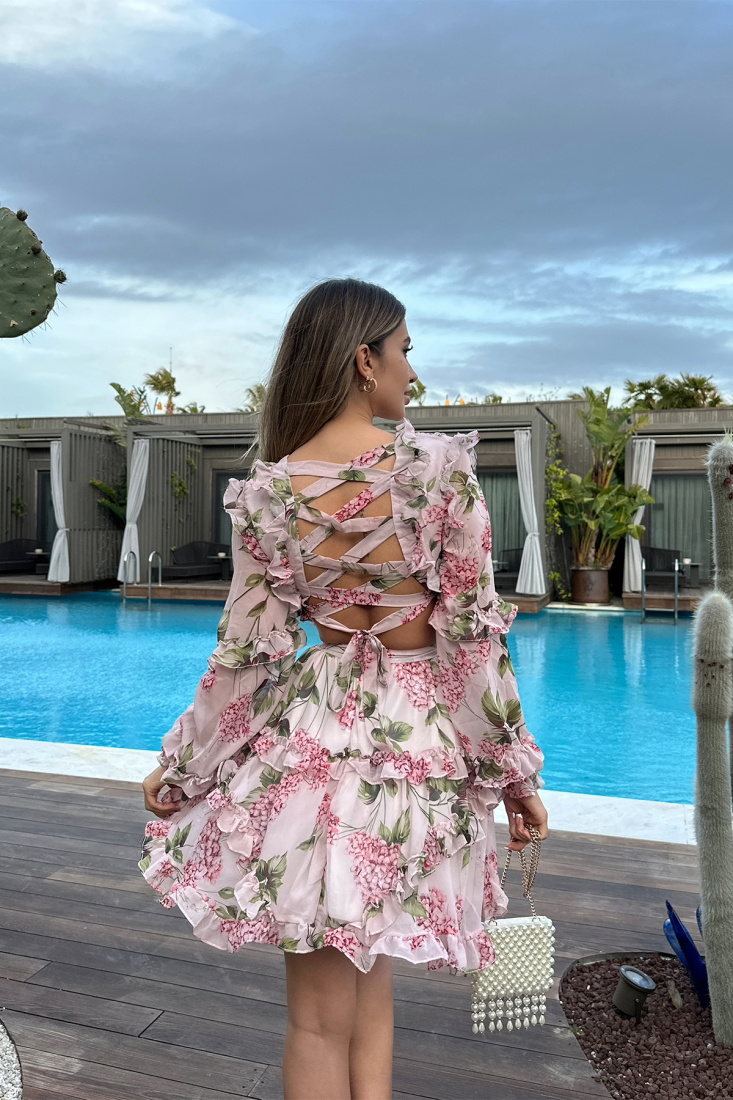 Pembe Sırt Detay Elbise ATE6160 - EYYO