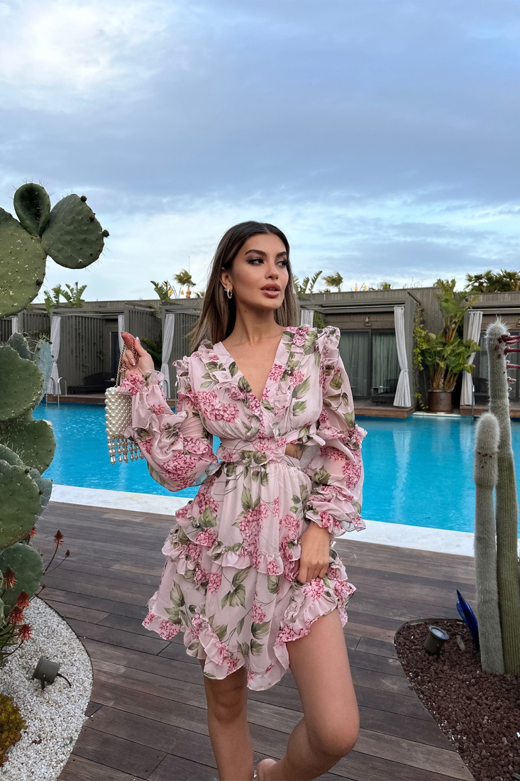 Pembe Sırt Detay Elbise ATE6160 - EYYO